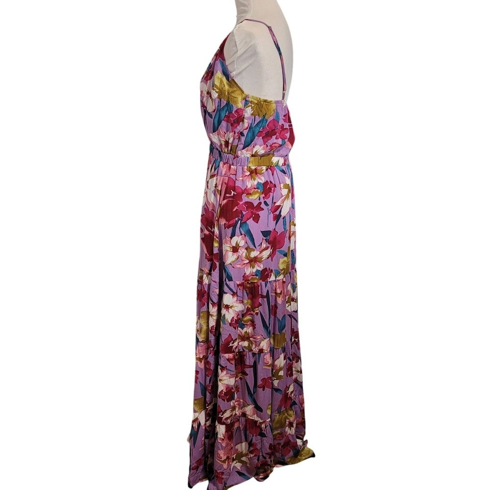 Boutique Tropical Floral Purple Tiered Maxi Dress 1X Tall Wedding Guest Boho - Picture 5 of 7